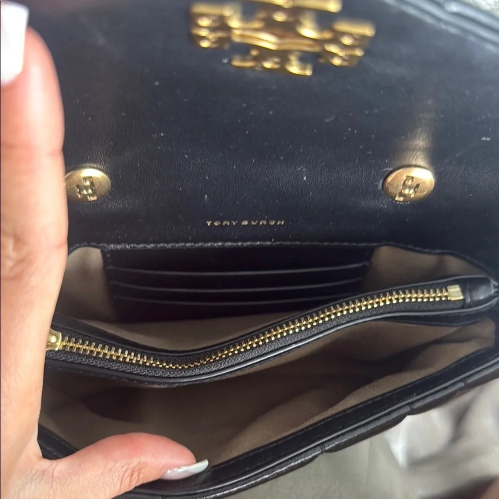 Tory Burch Black Quilted Top-Handle Bag with Gold Logo